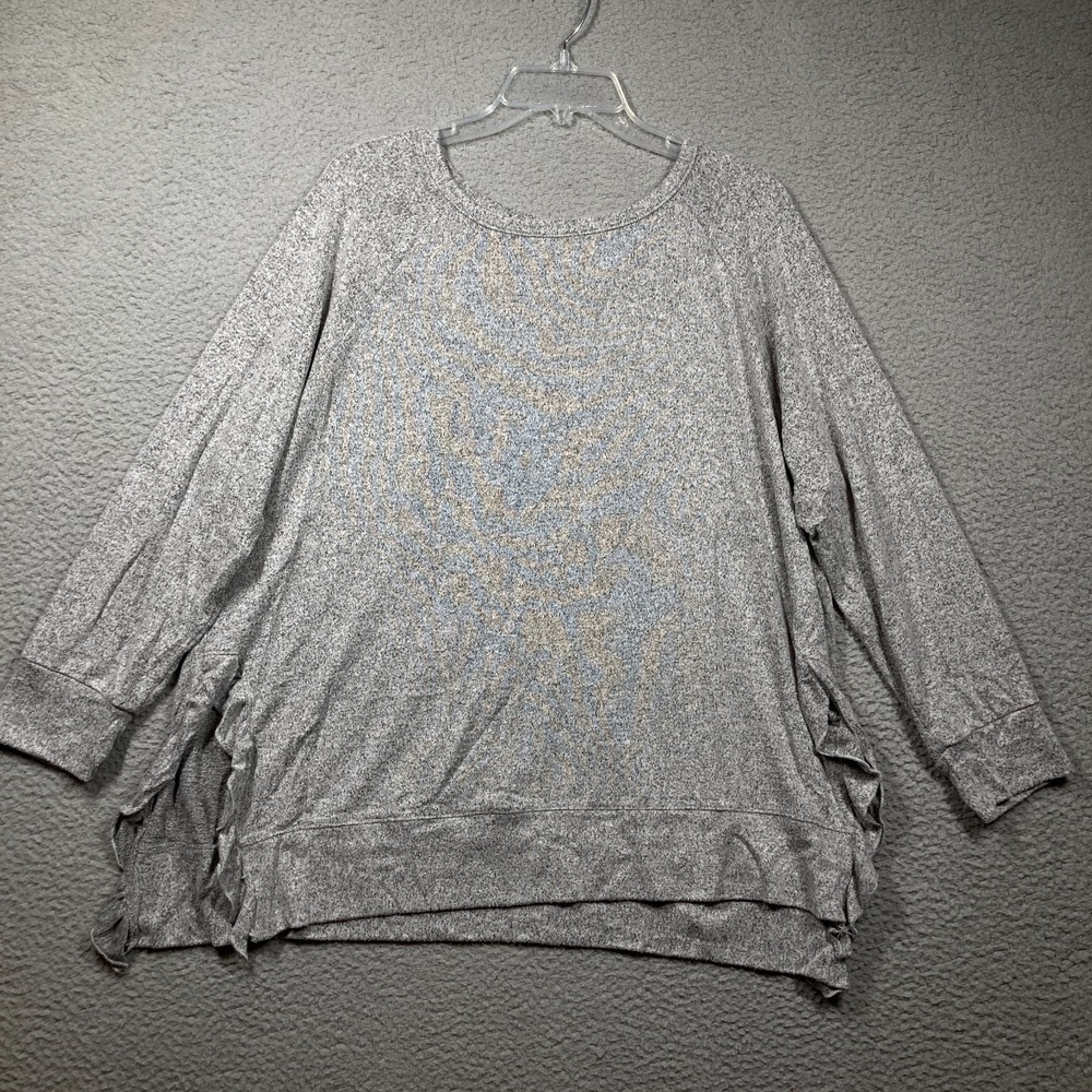Kim & Cami Sweater Womens 1X Gray 3/4 Sleeve Ruffled Side Slits Soft Lightweight